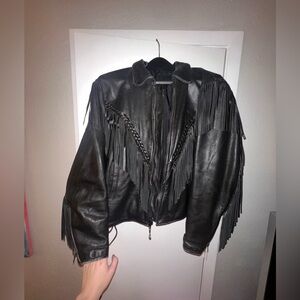 Black Genuine Leather Fringe Jacket